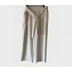 Calvin Klein Women's White Belted Plaid Stretch Wide-Leg Pants Size L Office